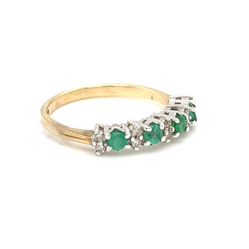 Emerald & Diamond 14 Stone Eternity Ring 9ct Yellow Gold side