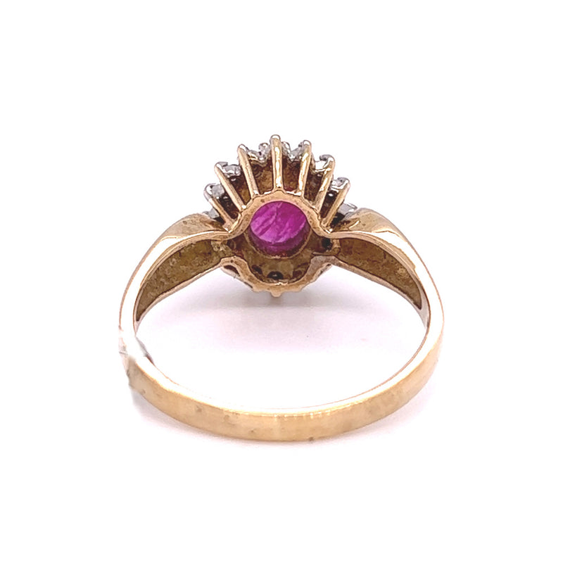 Ruby & Diamond Oval Cluster Ring 9ct Gold rear