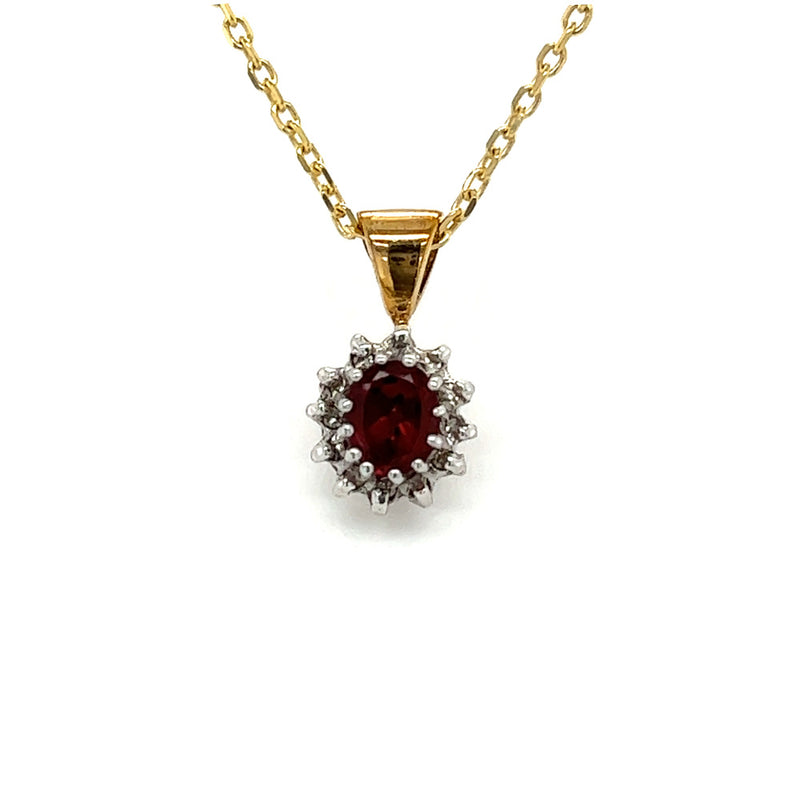 9ct Gold Garnet & Diamond Pendant