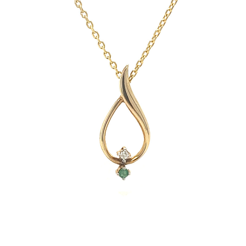 9ct Gold Emerald & Diamond Teardrop Pendant