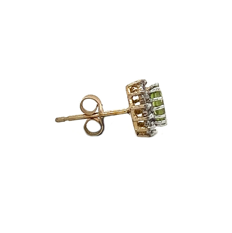 9ct Gold Peridot & Diamond Oval Cluster Earrings profile