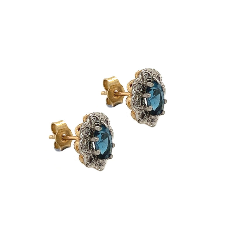 9ct Gold Blue Topaz & Diamond Cluster Earrings side