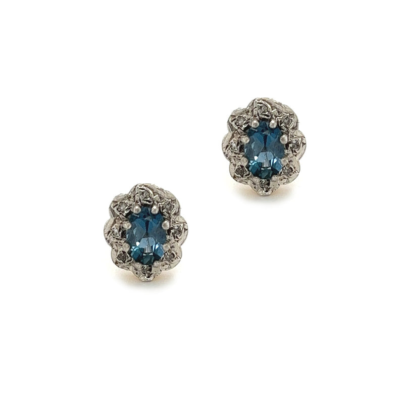 9ct Gold Blue Topaz & Diamond Cluster Earrings