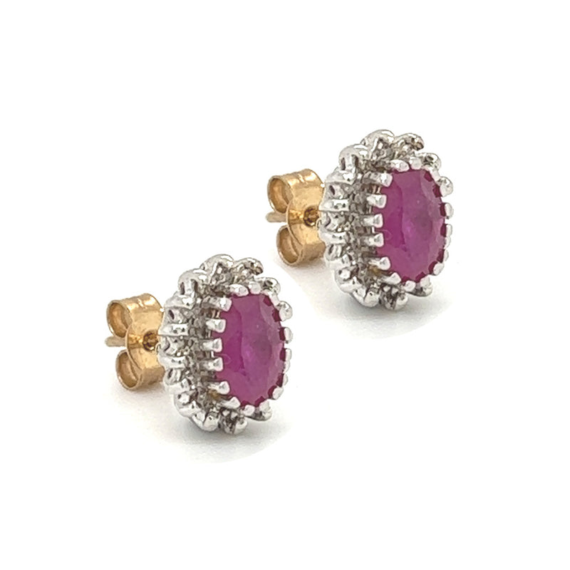 9ct Gold Ruby & Diamond Cluster Earrings side