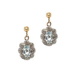 9ct Gold Sky Blue Topaz & Diamond Drop Earrings