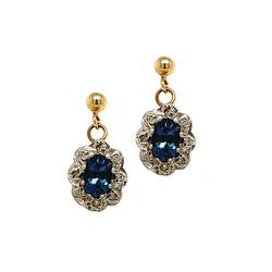 9ct Gold Royal Blue Topaz & Diamond Drop Earrings