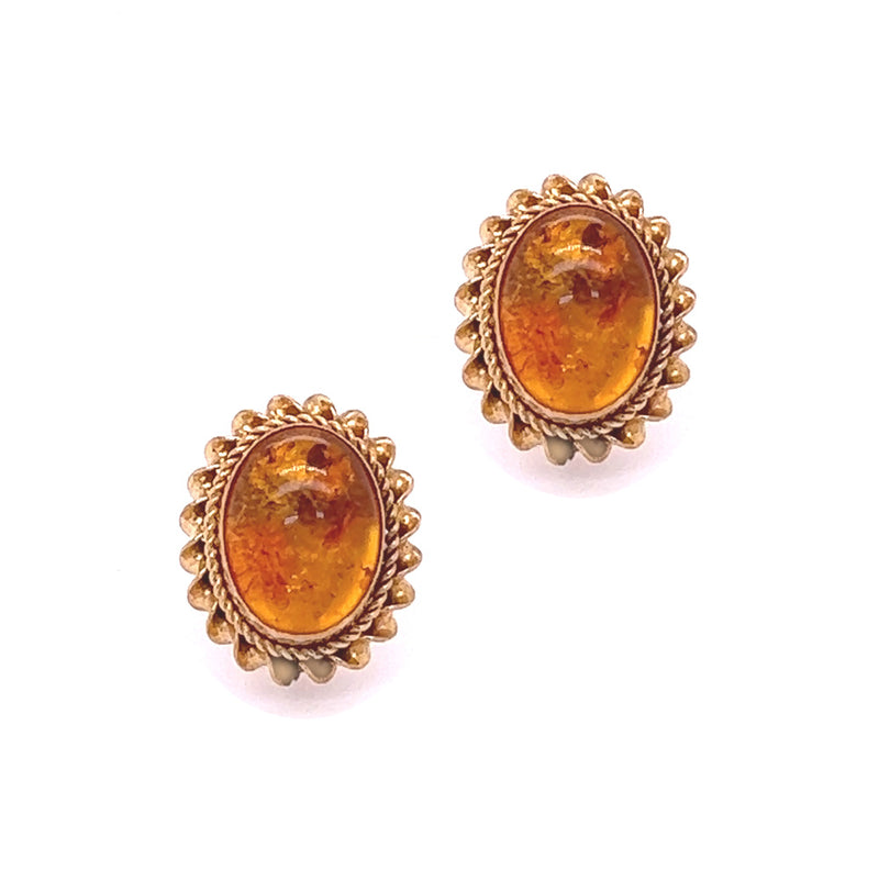 9ct Gold Oval Amber Stud Earrings