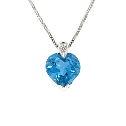 9ct White Gold Heart Cut Topaz & Diamond Necklace by Amore