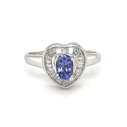 Tanzanite & Heart Shaped Cluster Ring 18ct White Gold front