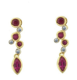 Amore 9ct Yellow Gold Ruby & Diamond Drop Earrings