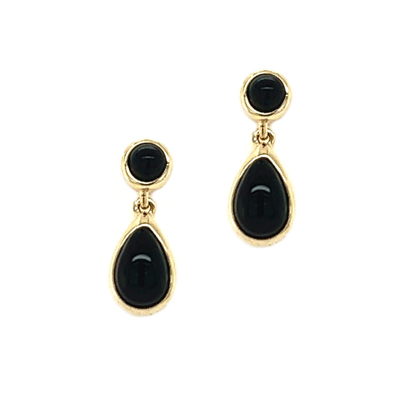 Amore 9ct Gold Pear Shaped Onyx Drop Earrings