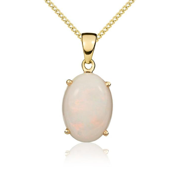 9ct Gold Oval 14 x 10mm 7.00ct Opal Necklace Striacroft Jewellers