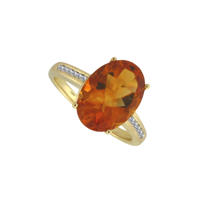 Oval Citrine & Diamond 9ct Yellow Gold Ring