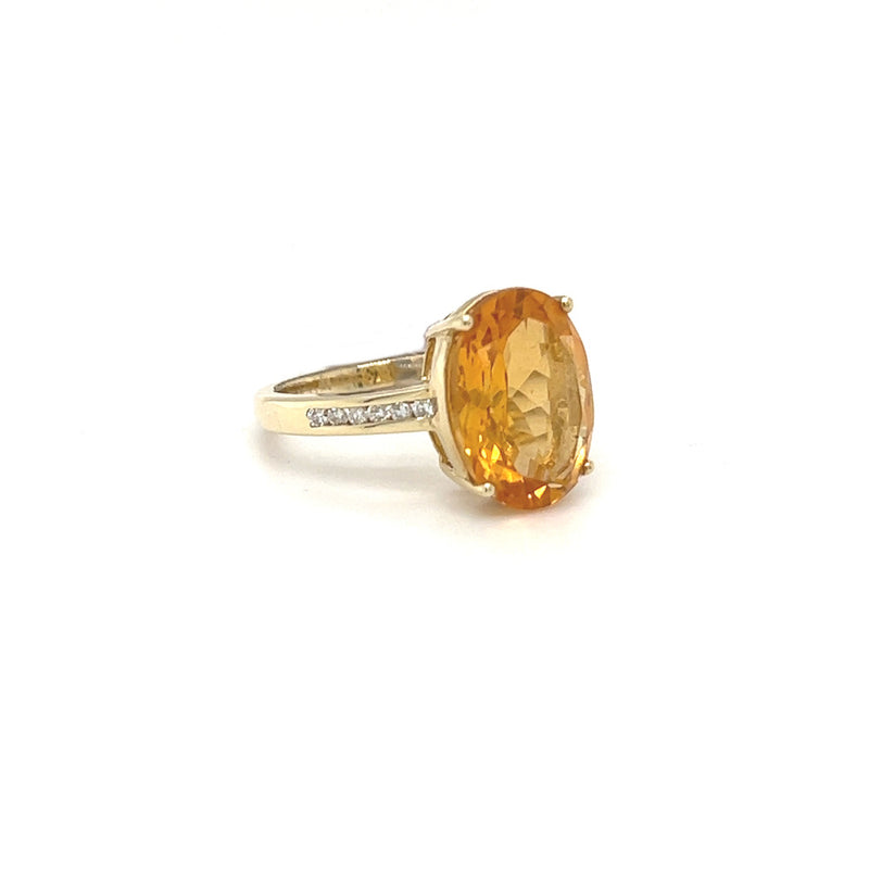 Oval Citrine & Diamond 9ct Yellow Gold Ring