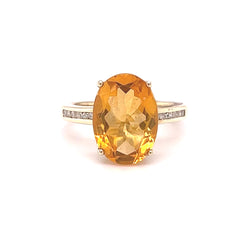 Oval Citrine & Diamond 9ct Yellow Gold Ring front