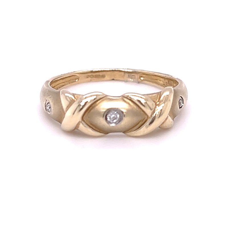 9ct Gold 3 tone Diamond Kiss Ring by Amore