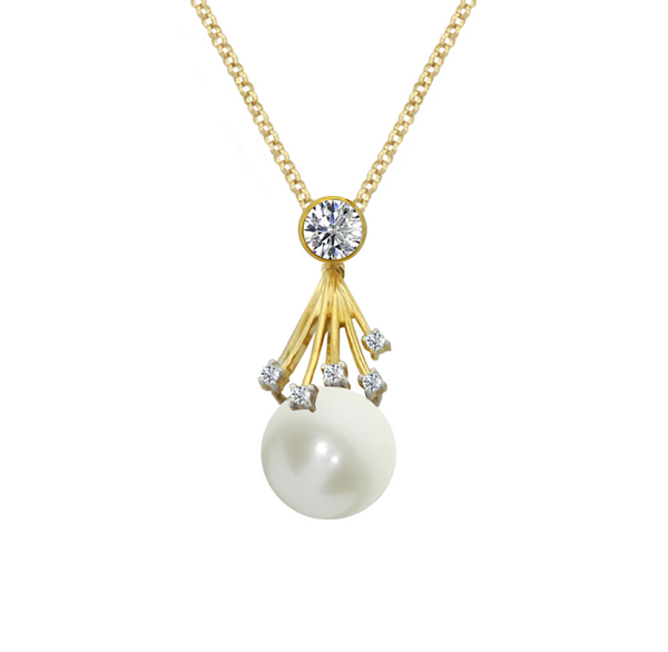 18ct Gold Pointer Pearl & Diamond Necklace by Amore