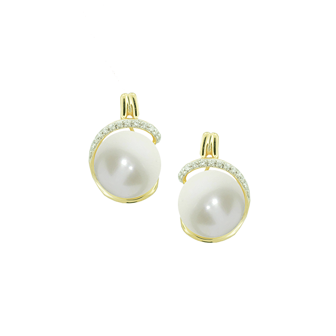 9ct Yellow Gold Pearl & Diamond Earrings by Amore 6793YD/PL