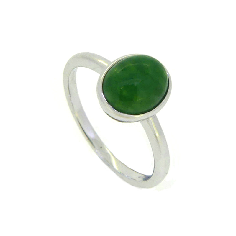 Jade Ring 9ct White Gold Rubover Set