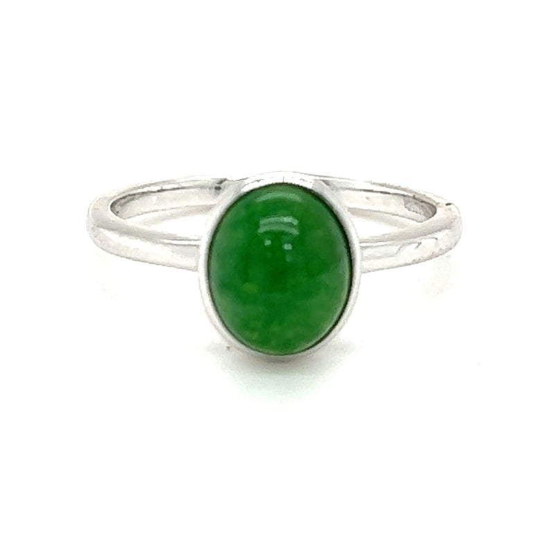 Jade Ring 9ct White Gold Rubover Set