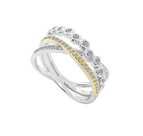 9ct 2 Colour Gold Cross Over Diamond Ring by Amore
