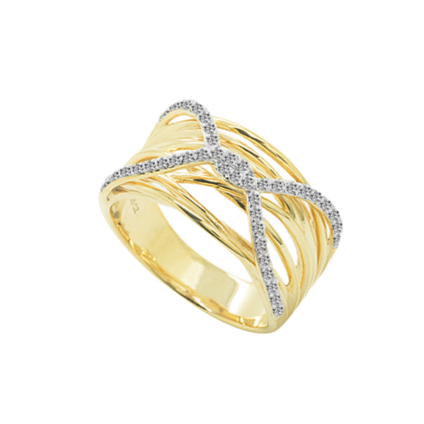 9ct Gold Cross Over Diamond Ring by Amore