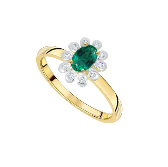 Emerald & Diamond Oval Cluster Ring 9ct Yellow Gold Campolina by Amore