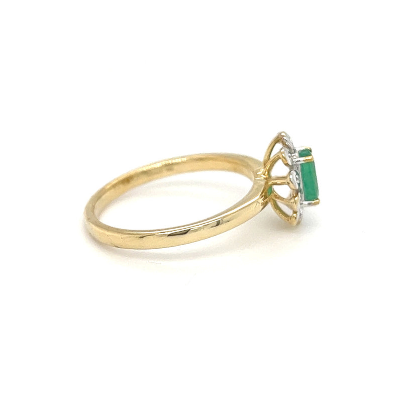 Emerald & Diamond Oval Cluster Ring 9ct Yellow Gold side