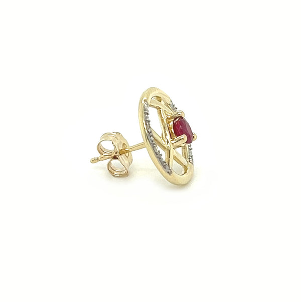 9ct Gold Ruby & Diamond Round Earrings by Amore side