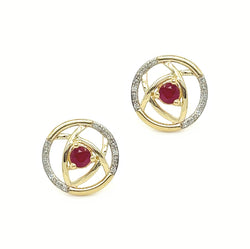 9ct Gold Ruby & Diamond Round Earrings by Amore