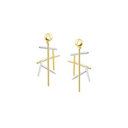 9ct 2 Colour Gold Chopsticks Drop Earrings by Amore
