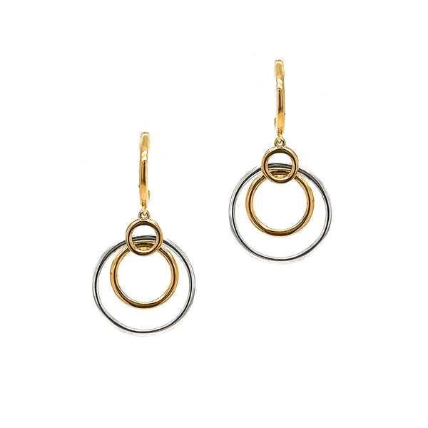 9ct Two Colour Gold Triple Circle Drop Earrings by Amore