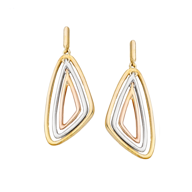 9ct 3 Colour Gold Triangular Drop Earrings by Amore
