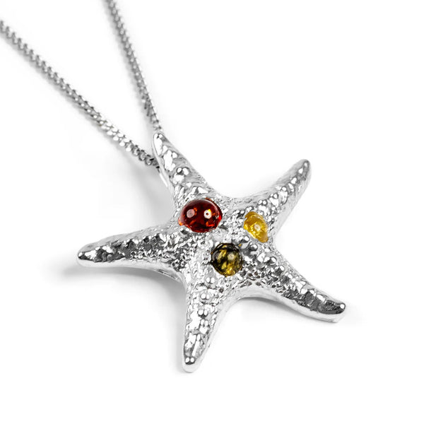 Henryka Large Starfish Necklace in Silver and Amber