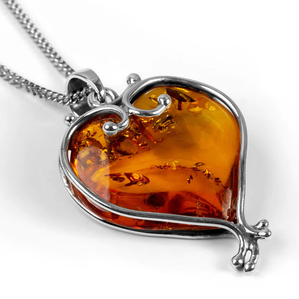 Henryka Handmade Baltic Amber Heart in Silver