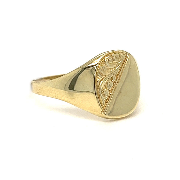 Cushion Half Engraved Signet Ring 9ct Gold