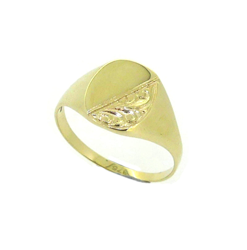 Cushion Half Engraved Signet Ring 9ct Gold