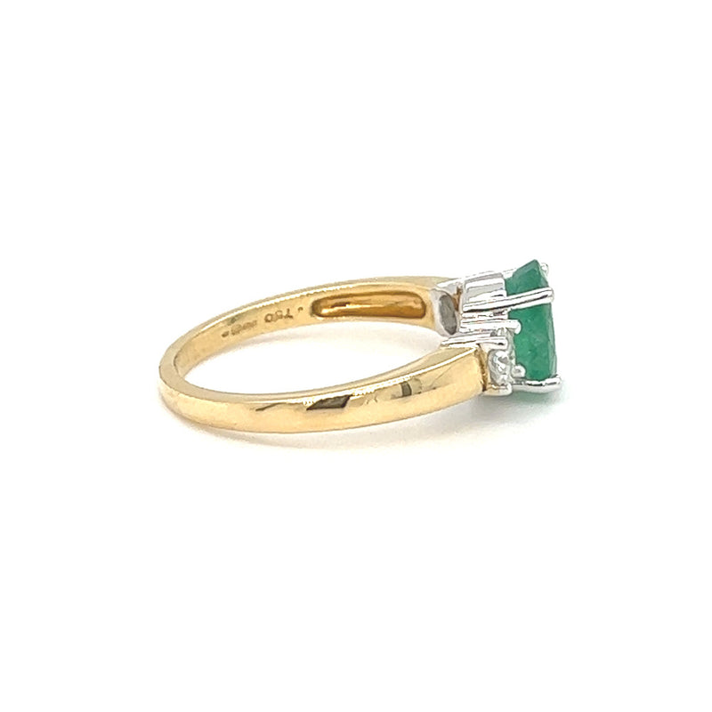 Emerald & Diamond 3 Stone Ring 18ct Yellow Gold side