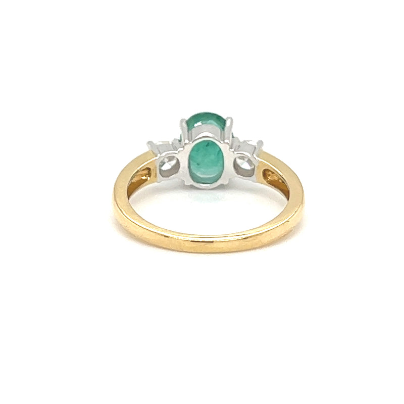 Emerald & Diamond 3 Stone Ring 18ct Yellow Gold rear