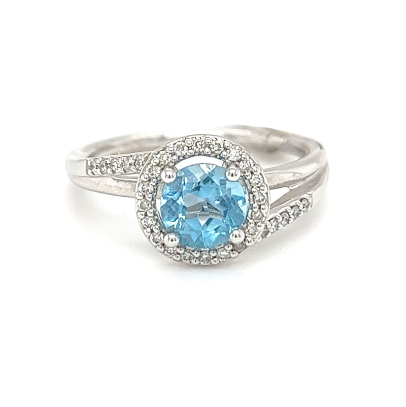 Blue Topaz & Diamond Caitlin Ring by Amore 9ct White Gold front