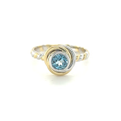 Blue Topaz Knot Ring by Amore 9ct Yellow & White Gold