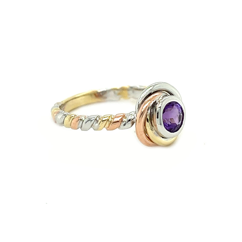 9ct 3 Colour Gold Amethyst Knot Ring by Amore side
