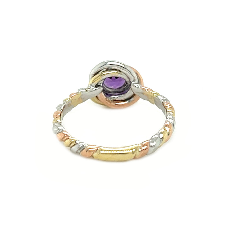 9ct 3 Colour Gold Amethyst Knot Ring by Amore rear