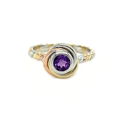 9ct 3 Colour Gold Amethyst Knot Ring by Amore