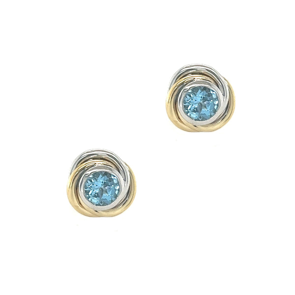 Amore Blue Topaz Knot Earrings 9ct 2 Colour Gold 7875YW/BT