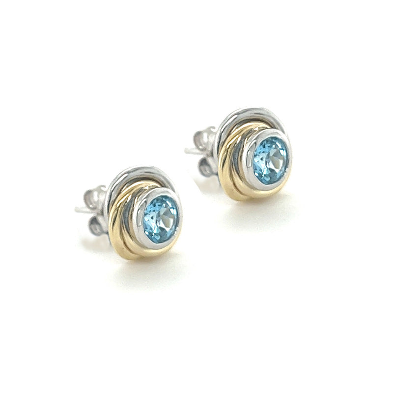 Amore Blue Topaz Knot Earrings 9ct 2 Colour Gold