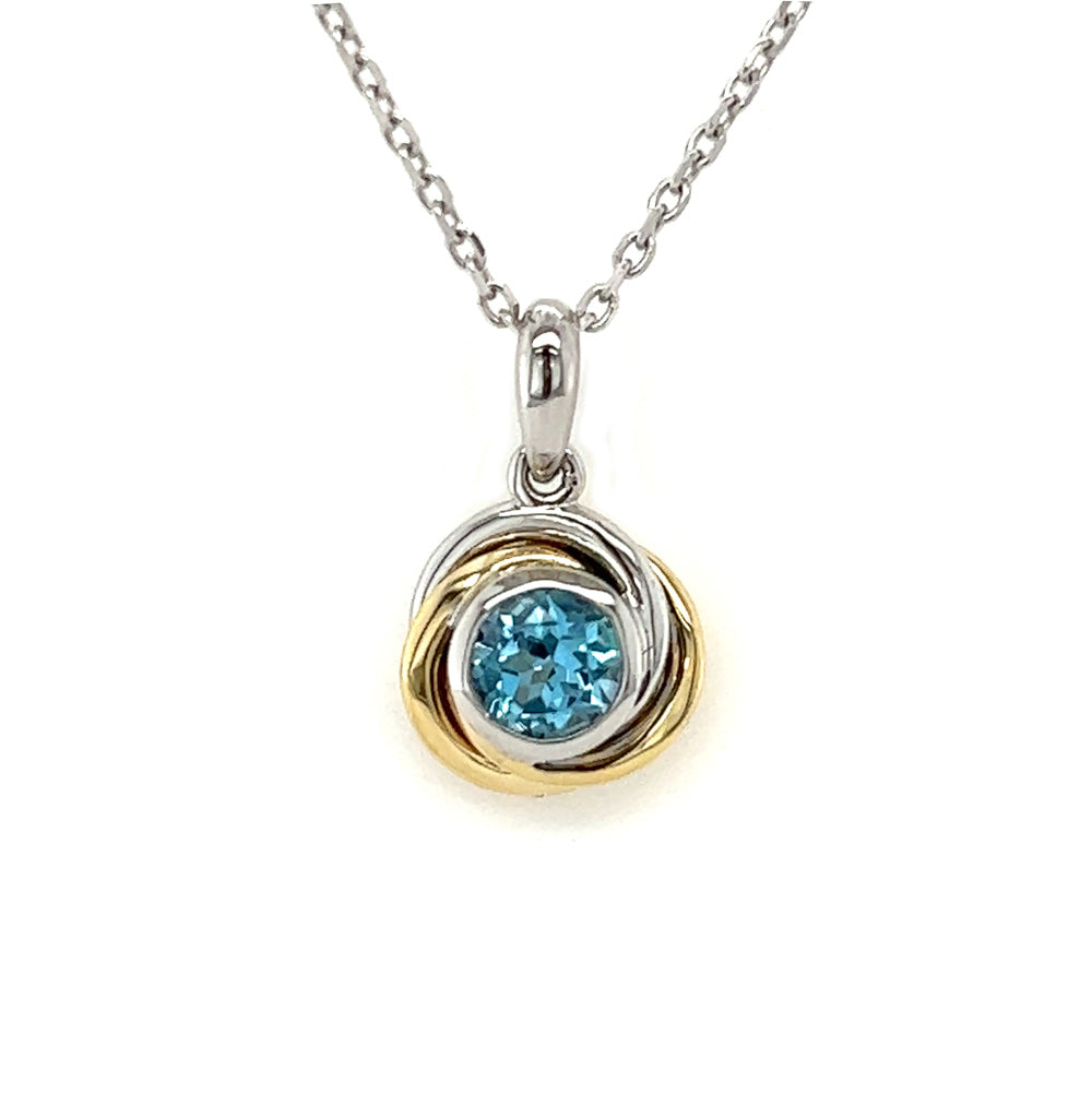 Amore Blue Topaz Knot Pendant 9ct 2 Colour Gold