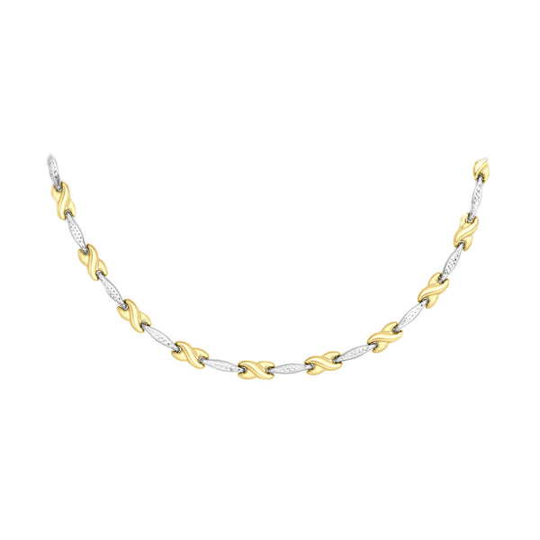 9ct 2 Colour Gold Diamond Cut 'Bar and Kiss' Link Necklace