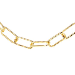Silver Yellow Gold Plated Rectangular Twist Paper Chain Link Necklace