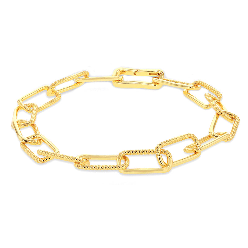 Silver Yellow Gold Plated Rectangular Twist Paper Chain Link Bracelet